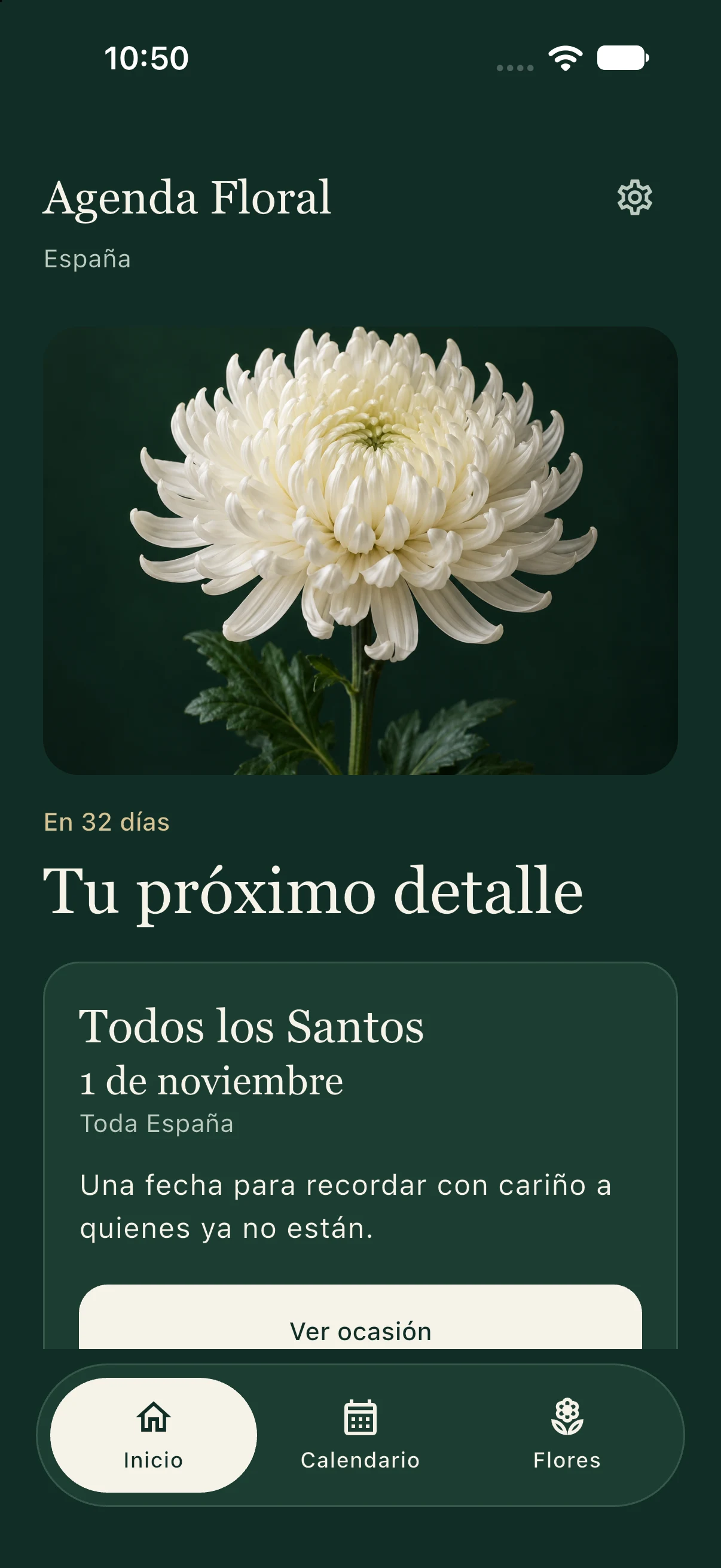 Inicio real de Agenda Floral con Todos los Santos y su crisantemo